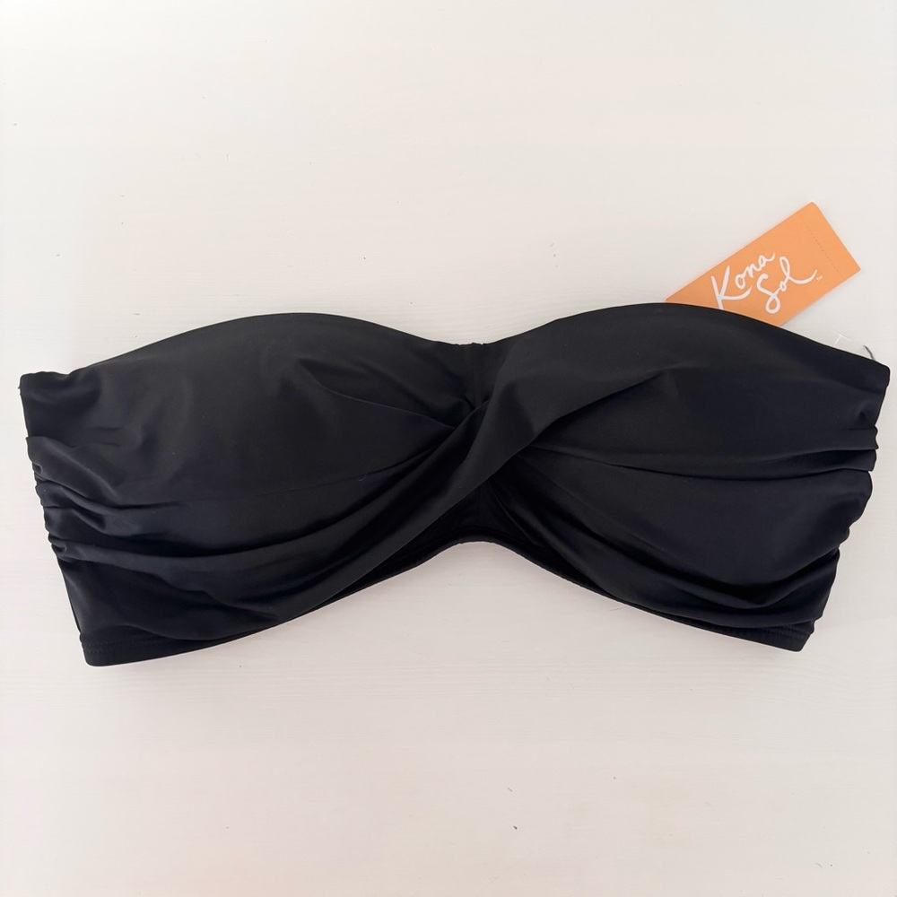 KONA SOL Twist Ruched Bandeau Bikini Top Sz L NWT - Picture 2 of 10